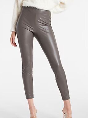 NWT Express Super high waisted mossy grey faux leather pants/leggings size L